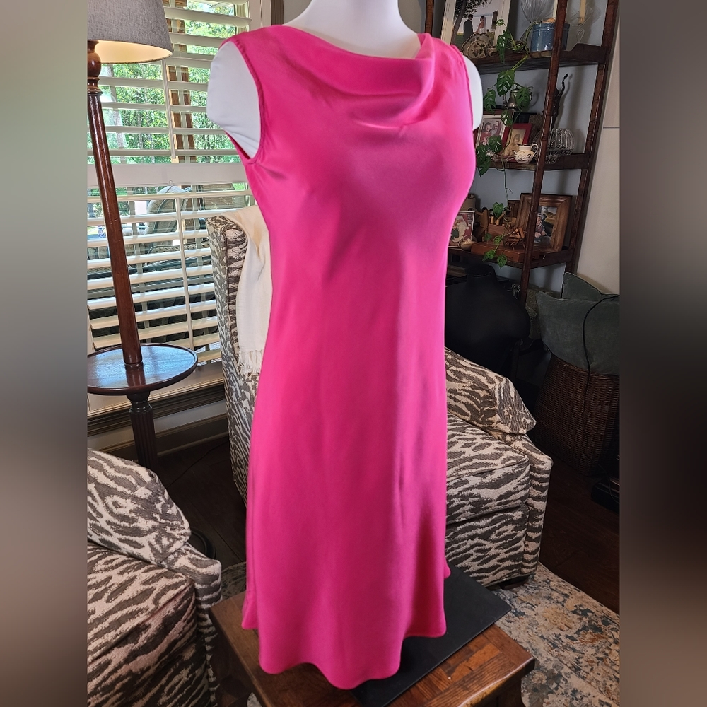 David Warren 100%Silk Drape Neck Sleeveless Dress Size 4P